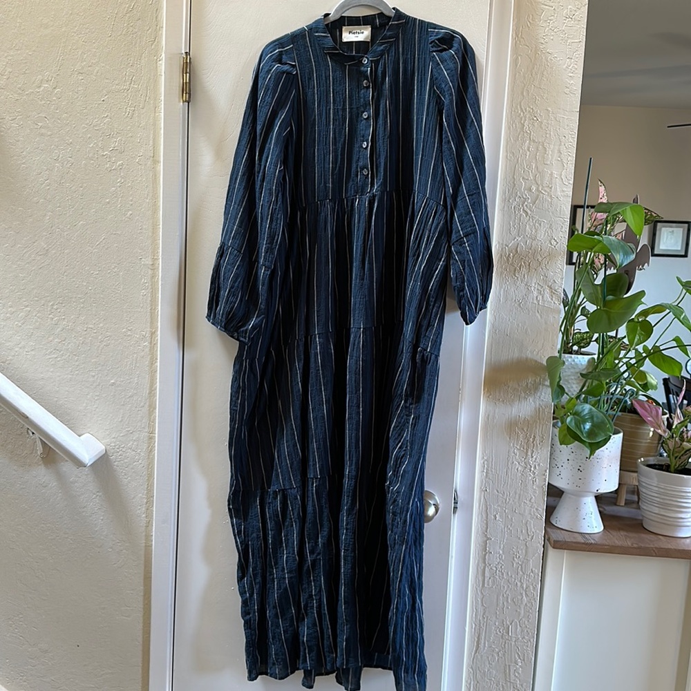 Pietsie San Pancho Dress Blue Pinstripe Large